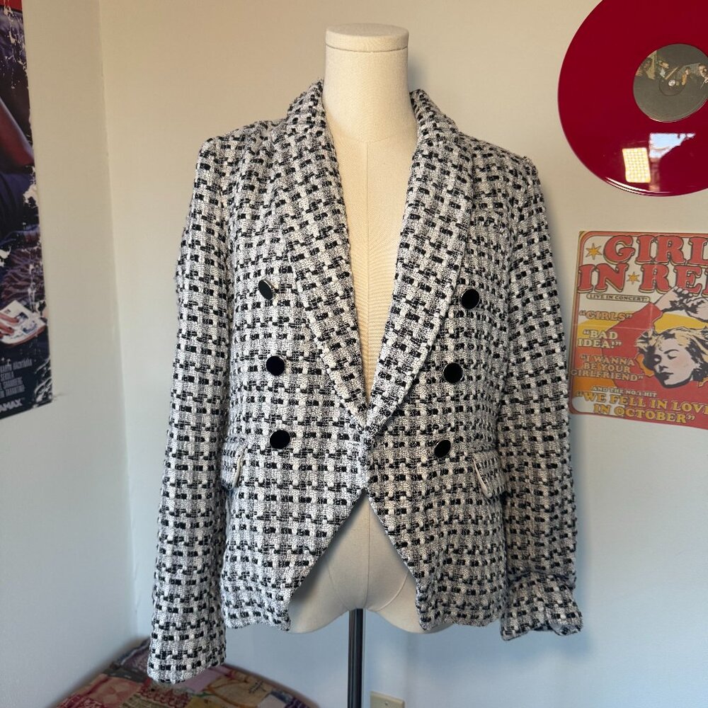Rachel Zoe Black and White Checkered Casual Blazer
